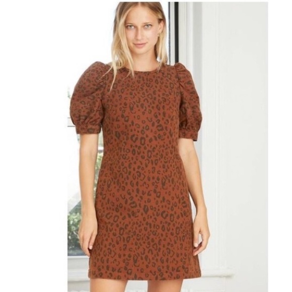 Universal Thread Leopard Puff Sleeve Denim Dress 8 - Picture 6 of 6